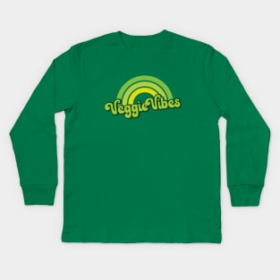 Veggie Vibes Retro Rainbow Green Kids Long Sleeve T-Shirt